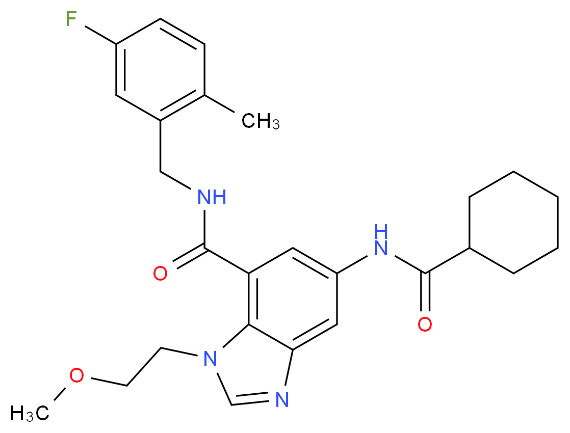 5-[(cyclohexylcarbonyl)amino]-N-(5-fluoro-2-methylbenzyl)-1-(2-methoxyethyl)-1H-benzimidazole-7-carboxamide_分子结构_CAS_)