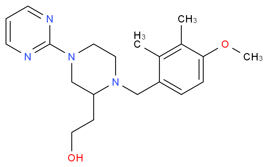 2-[1-(4-methoxy-2,3-dimethylbenzyl)-4-(2-pyrimidinyl)-2-piperazinyl]ethanol_分子结构_CAS_)