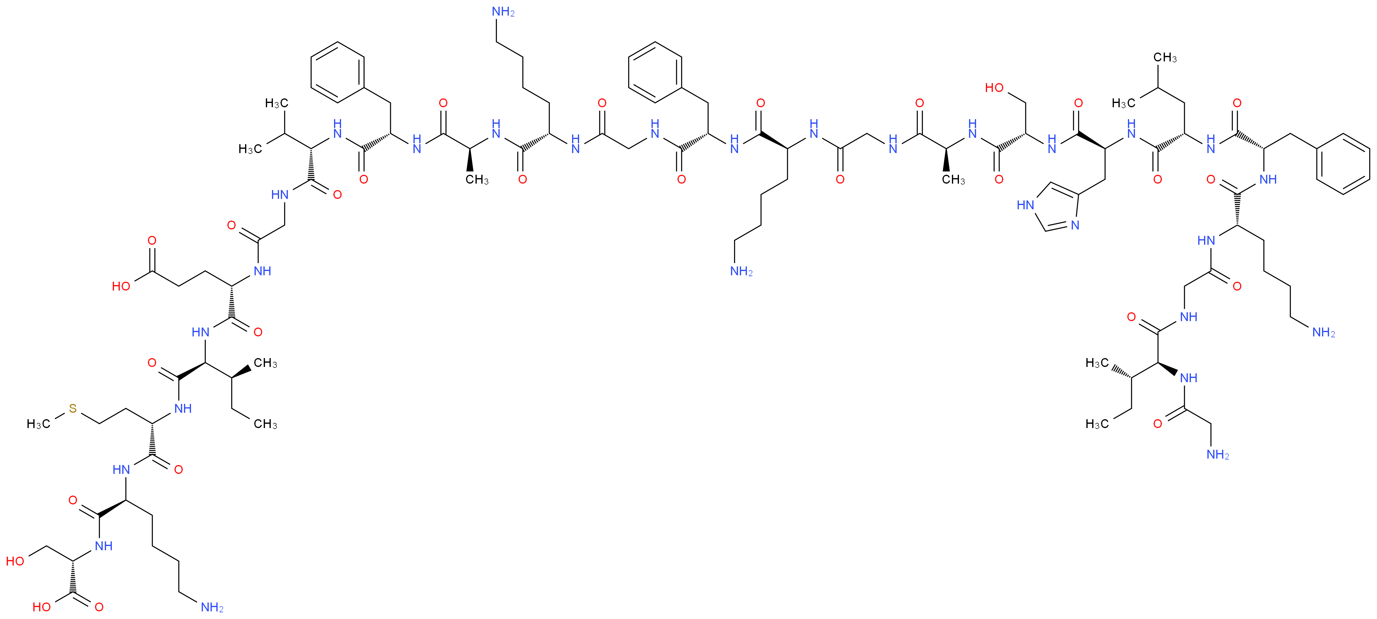 (4S)-4-{[(1S,2S)-1-{[(1S)-1-{[(1S)-5-amino-1-{[(1S)-1-carboxy-2-hydroxyethyl]carbamoyl}pentyl]carbamoyl}-3-(methylsulfanyl)propyl]carbamoyl}-2-methylbutyl]carbamoyl}-4-{2-[(2S)-2-[(2S)-2-[(2S)-2-[(2S)-6-amino-2-{2-[(2S)-2-[(2S)-6-amino-2-{2-[(2S)-2-[(2S)-2-[(2S)-2-[(2S)-2-[(2S)-2-[(2S)-6-amino-2-{2-[(2S,3S)-2-(2-aminoacetamido)-3-methylpentanamido]acetamido}hexanamido]-3-phenylpropanamido]-4-methylpentanamido]-3-(1H-imidazol-4-yl)propanamido]-3-hydroxypropanamido]propanamido]acetamido}hexanamido]-3-phenylpropanamido]acetamido}hexanamido]propanamido]-3-phenylpropanamido]-3-methylbutanamido]acetamido}butanoic acid_分子结构_CAS_108433-99-4