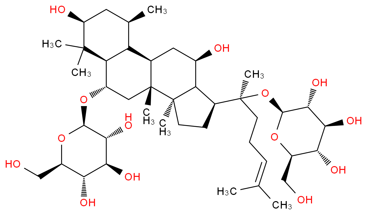 (2S,3R,4S,5S,6R)-2-{[(2S)-2-[(1R,3R,5S,7R,8S,10R,11R,14S,15R,16R)-5,16-dihydroxy-3,6,6,10,11-pentamethyl-8-{[(2R,3R,4S,5S,6R)-3,4,5-trihydroxy-6-(hydroxymethyl)oxan-2-yl]oxy}tetracyclo[8.7.0.0^{2,7}.0^{11,15}]heptadecan-14-yl]-6-methylhept-5-en-2-yl]oxy}-6-(hydroxymethyl)oxane-3,4,5-triol_分子结构_CAS_22427-39-0