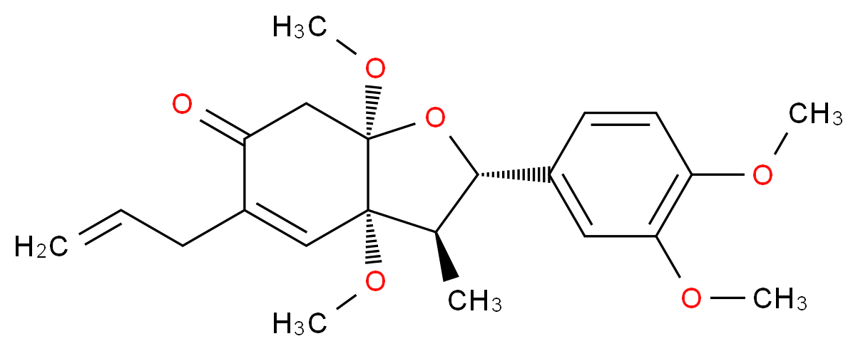 (2S,3R,3aS,7aR)-2-(3,4-dimethoxyphenyl)-3a,7a-dimethoxy-3-methyl-5-(prop-2-en-1-yl)-2,3,3a,6,7,7a-hexahydro-1-benzofuran-6-one_分子结构_CAS_57625-31-7