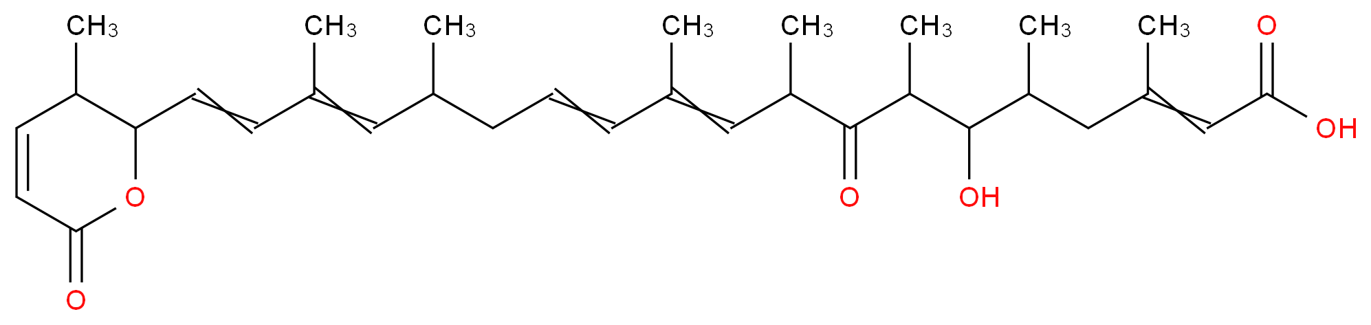 6-hydroxy-3,5,7,9,11,15,17-heptamethyl-19-(3-methyl-6-oxo-3,6-dihydro-2H-pyran-2-yl)-8-oxononadeca-2,10,12,16,18-pentaenoic acid_分子结构_CAS_87081-36-5