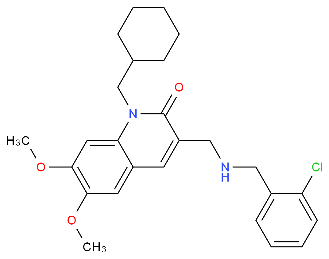 3-{[(2-chlorobenzyl)amino]methyl}-1-(cyclohexylmethyl)-6,7-dimethoxy-2(1H)-quinolinone_分子结构_CAS_)