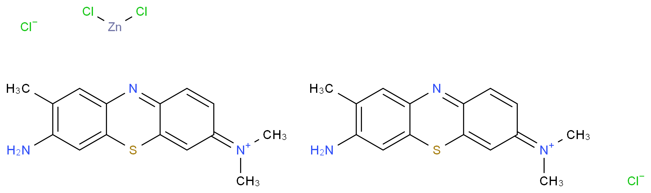 bis(7-amino-N,N,8-trimethyl-3H-phenothiazin-3-iminium) dichlorozinc dichloride_分子结构_CAS_6586-04-5