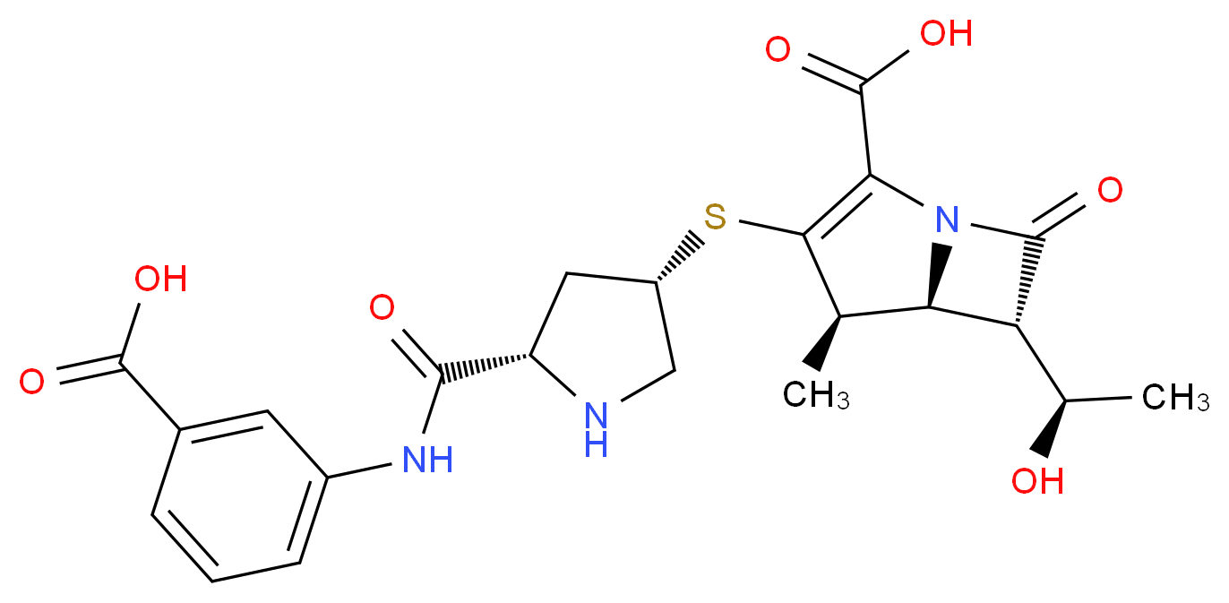 (4R,5S,6S)-3-{[(3S,5S)-5-[(3-carboxyphenyl)carbamoyl]pyrrolidin-3-yl]sulfanyl}-6-[(1R)-1-hydroxyethyl]-4-methyl-7-oxo-1-azabicyclo[3.2.0]hept-2-ene-2-carboxylic acid_分子结构_CAS_153832-46-3