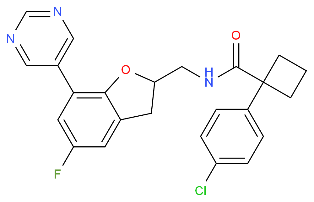 1-(4-chlorophenyl)-N-{[5-fluoro-7-(5-pyrimidinyl)-2,3-dihydro-1-benzofuran-2-yl]methyl}cyclobutanecarboxamide_分子结构_CAS_)