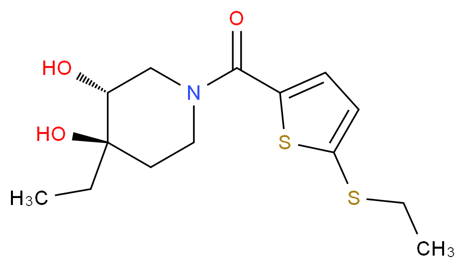 (3R*,4R*)-4-ethyl-1-{[5-(ethylthio)-2-thienyl]carbonyl}piperidine-3,4-diol_分子结构_CAS_)