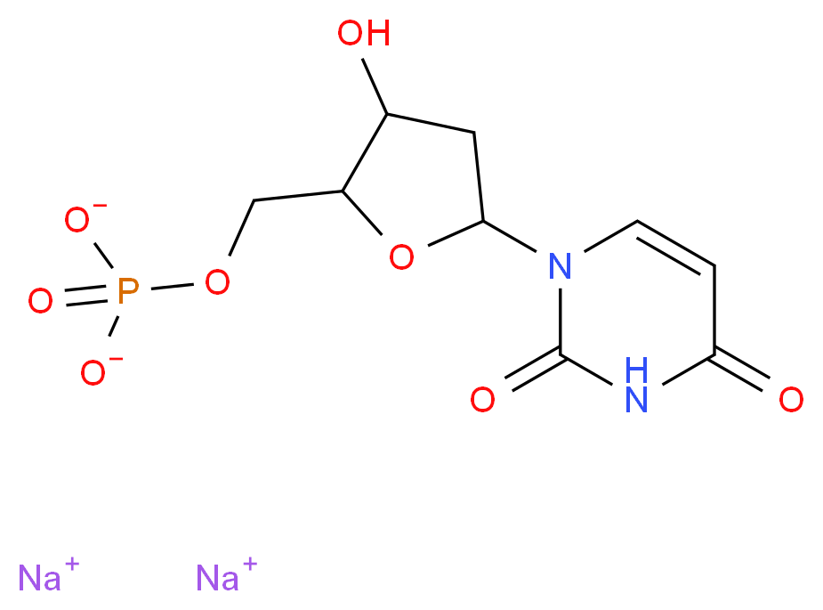 disodium [5-(2,4-dioxo-1,2,3,4-tetrahydropyrimidin-1-yl)-3-hydroxyoxolan-2-yl]methyl phosphate_分子结构_CAS_42155-08-8