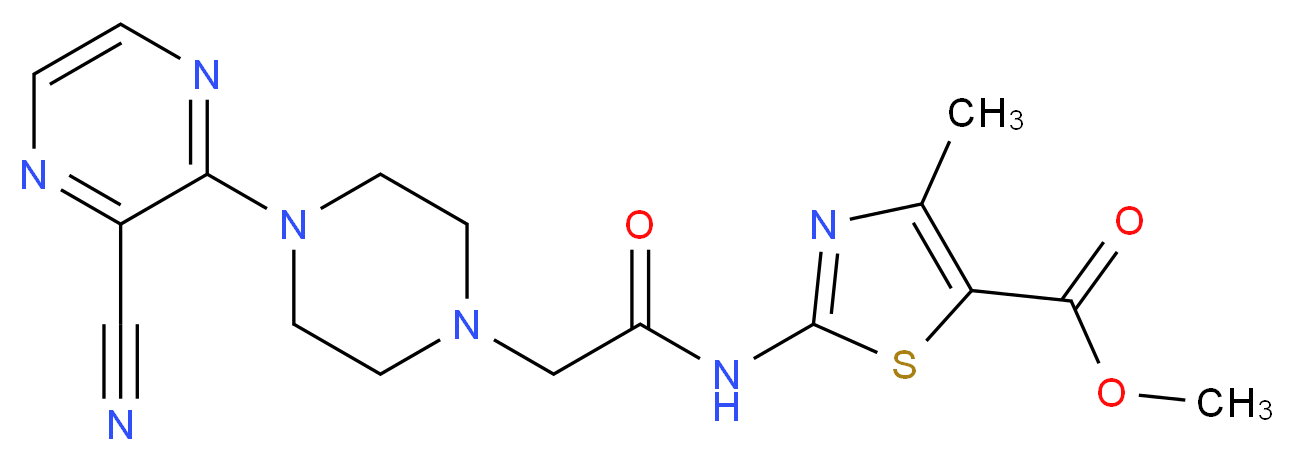 methyl 2-({[4-(3-cyanopyrazin-2-yl)piperazin-1-yl]acetyl}amino)-4-methyl-1,3-thiazole-5-carboxylate_分子结构_CAS_)
