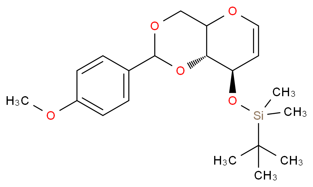 {[(8R,8aR)-2-(4-methoxyphenyl)-2H,4H,4aH,8H,8aH-pyrano[3,2-d][1,3]dioxin-8-yl]oxy}(tert-butyl)dimethylsilane_分子结构_CAS_384346-91-2