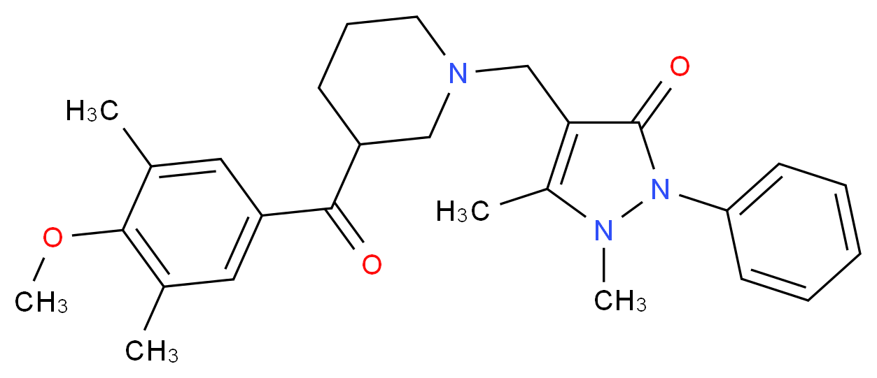 4-{[3-(4-methoxy-3,5-dimethylbenzoyl)-1-piperidinyl]methyl}-1,5-dimethyl-2-phenyl-1,2-dihydro-3H-pyrazol-3-one_分子结构_CAS_)