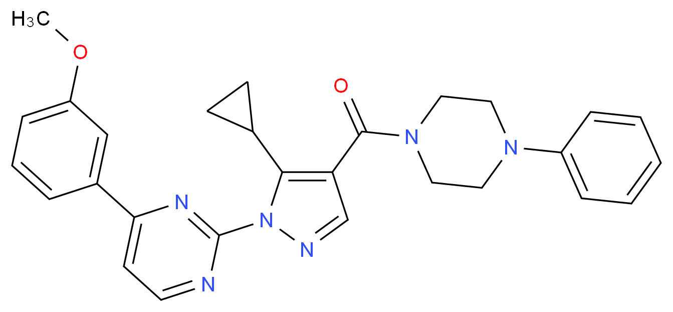 2-{5-cyclopropyl-4-[(4-phenyl-1-piperazinyl)carbonyl]-1H-pyrazol-1-yl}-4-(3-methoxyphenyl)pyrimidine_分子结构_CAS_)