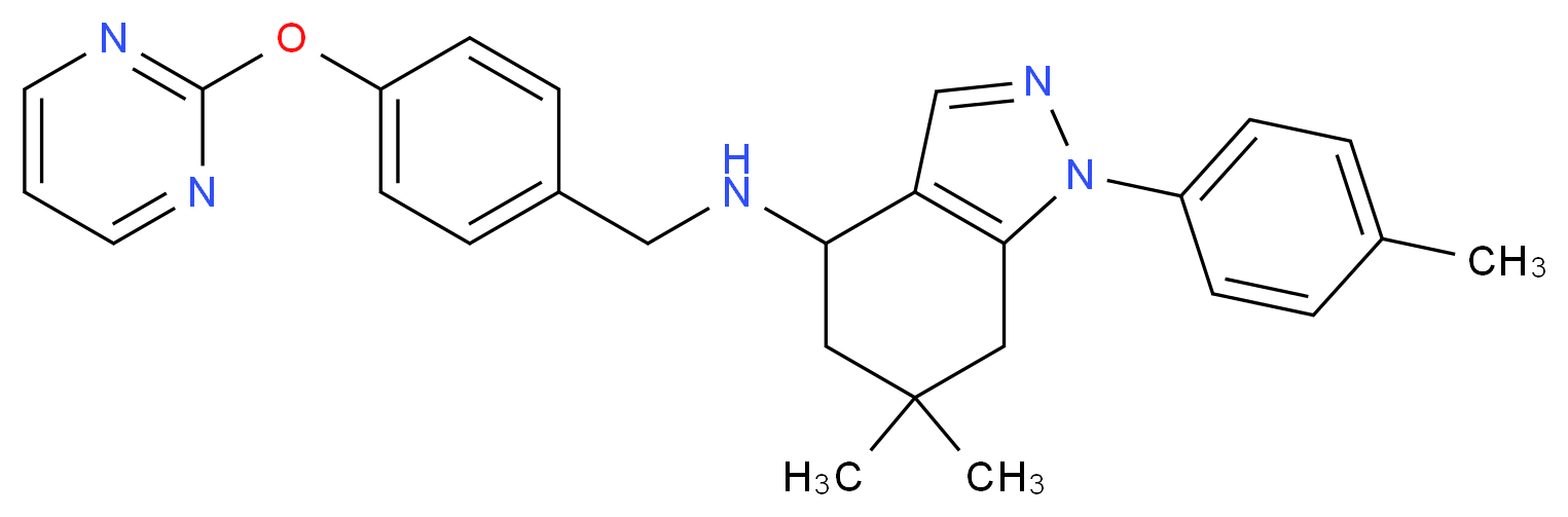 6,6-dimethyl-1-(4-methylphenyl)-N-[4-(2-pyrimidinyloxy)benzyl]-4,5,6,7-tetrahydro-1H-indazol-4-amine_分子结构_CAS_)