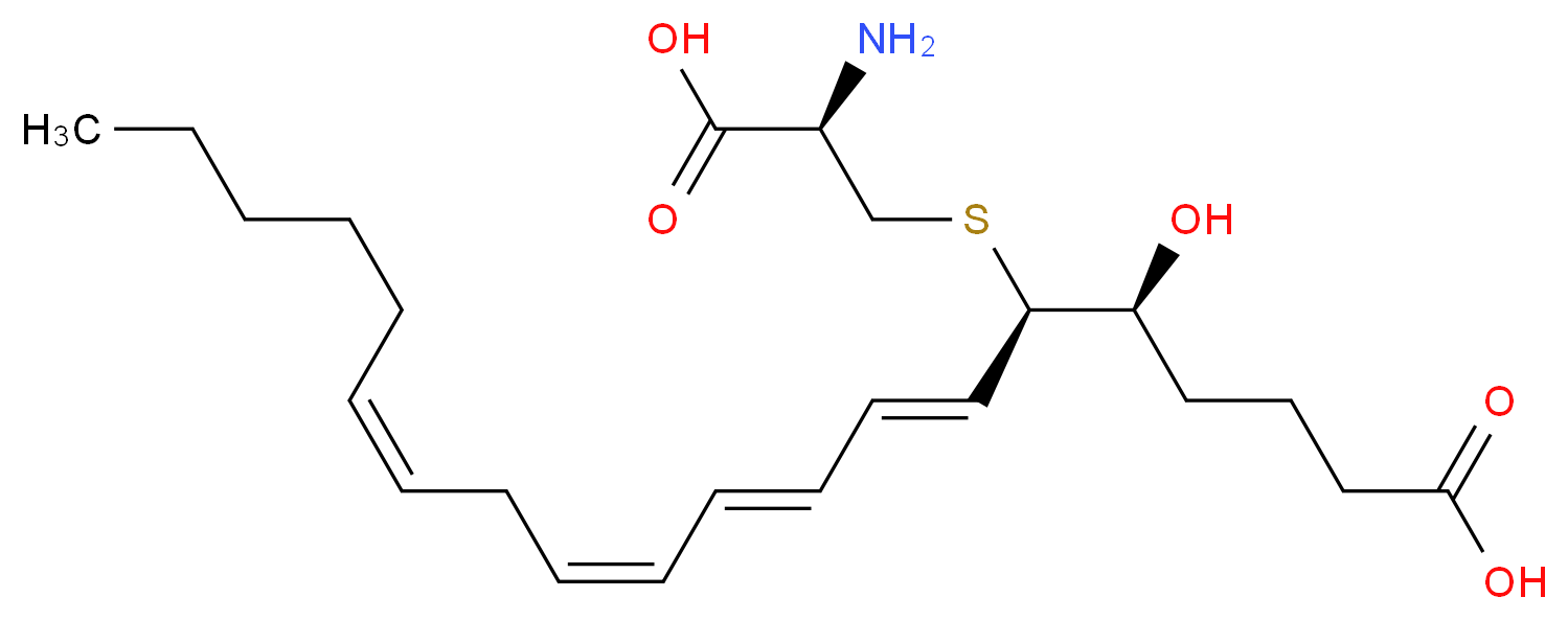 (5S,6R,7E,9E,11Z,14Z)-6-{[(2R)-2-amino-2-carboxyethyl]sulfanyl}-5-hydroxyicosa-7,9,11,14-tetraenoic acid_分子结构_CAS_75715-89-8