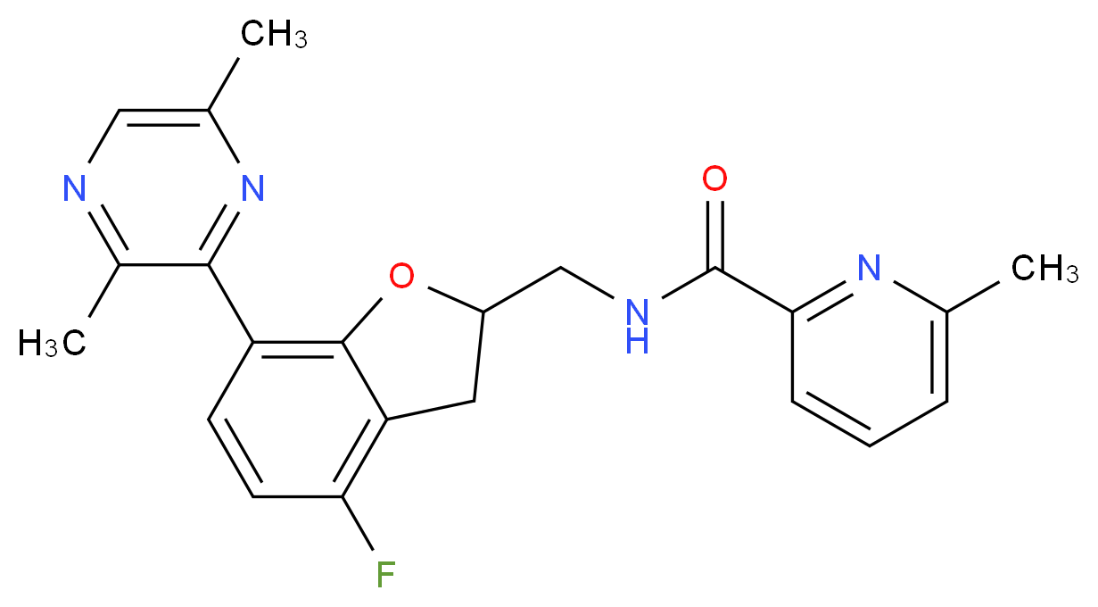 N-{[7-(3,6-dimethyl-2-pyrazinyl)-4-fluoro-2,3-dihydro-1-benzofuran-2-yl]methyl}-6-methyl-2-pyridinecarboxamide_分子结构_CAS_)