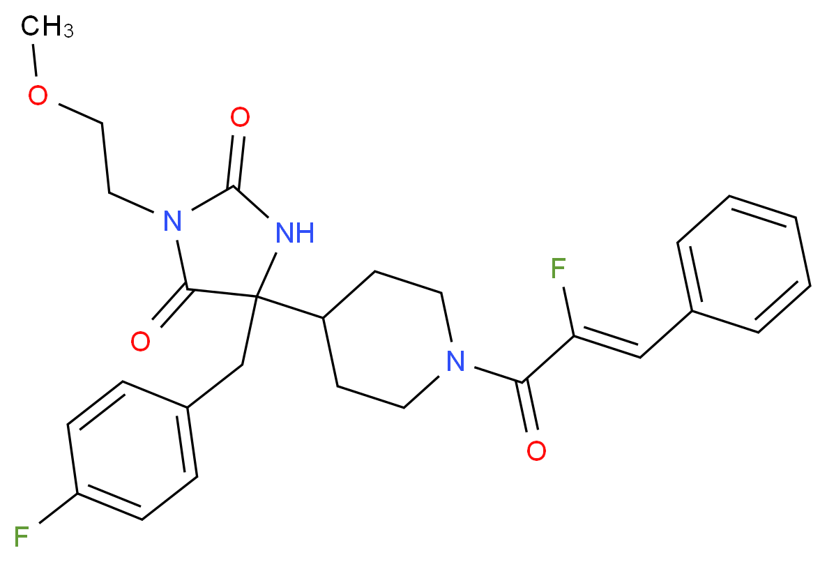 5-(4-fluorobenzyl)-5-{1-[(2Z)-2-fluoro-3-phenyl-2-propenoyl]-4-piperidinyl}-3-(2-methoxyethyl)-2,4-imidazolidinedione_分子结构_CAS_)