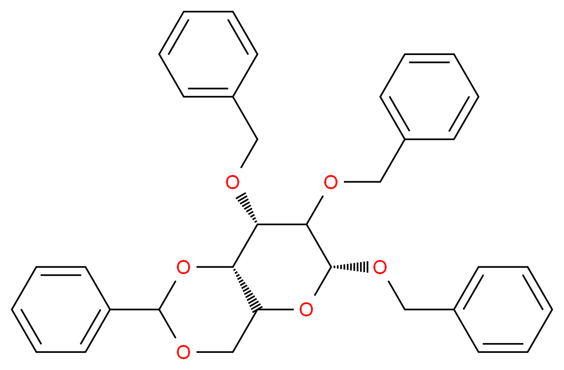 (6R,8S,8aS)-6,7,8-tris(benzyloxy)-2-phenyl-hexahydro-2H-pyrano[3,2-d][1,3]dioxine_分子结构_CAS_57783-80-9