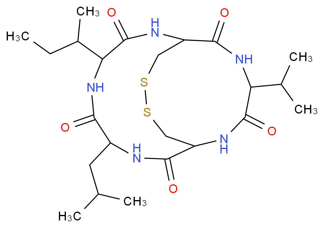 4-(butan-2-yl)-7-(2-methylpropyl)-13-(propan-2-yl)-17,18-dithia-2,5,8,11,14-pentaazabicyclo[8.5.4]nonadecane-3,6,9,12,15-pentone_分子结构_CAS_3022-92-2