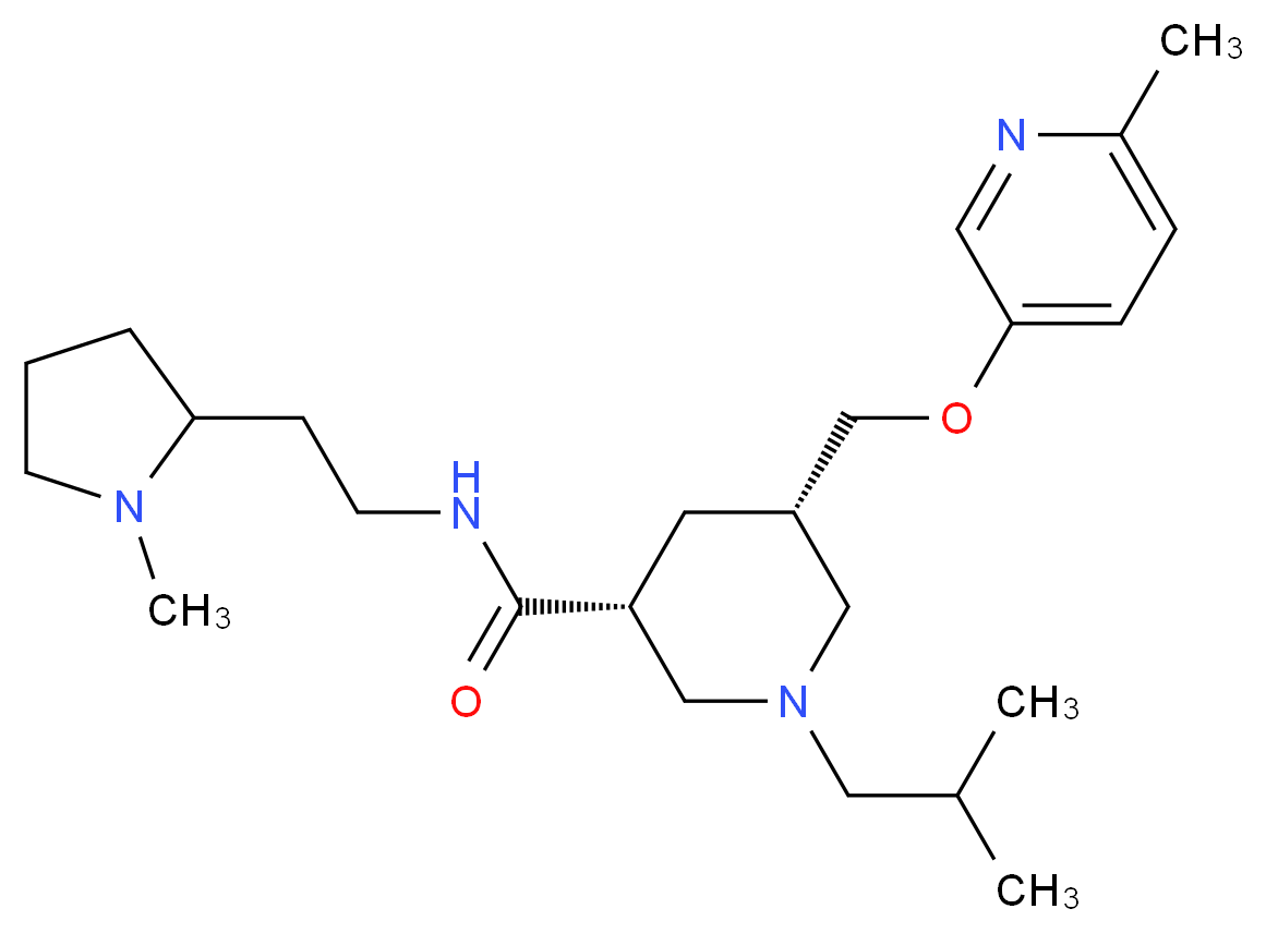 (3R,5S)-1-isobutyl-5-{[(6-methyl-3-pyridinyl)oxy]methyl}-N-[2-(1-methyl-2-pyrrolidinyl)ethyl]-3-piperidinecarboxamide_分子结构_CAS_)