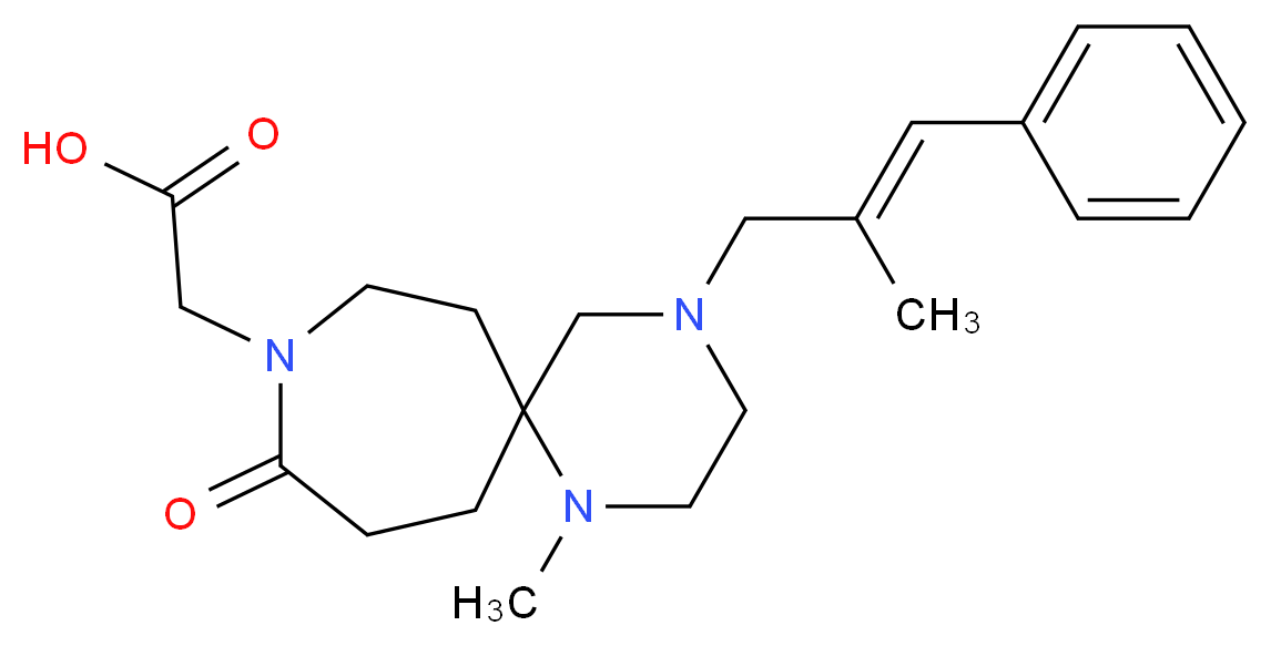 {1-methyl-4-[(2E)-2-methyl-3-phenylprop-2-en-1-yl]-10-oxo-1,4,9-triazaspiro[5.6]dodec-9-yl}acetic acid_分子结构_CAS_)