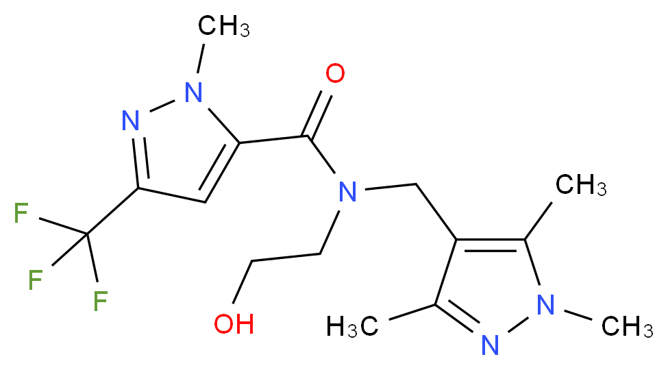N-(2-hydroxyethyl)-1-methyl-3-(trifluoromethyl)-N-[(1,3,5-trimethyl-1H-pyrazol-4-yl)methyl]-1H-pyrazole-5-carboxamide_分子结构_CAS_)