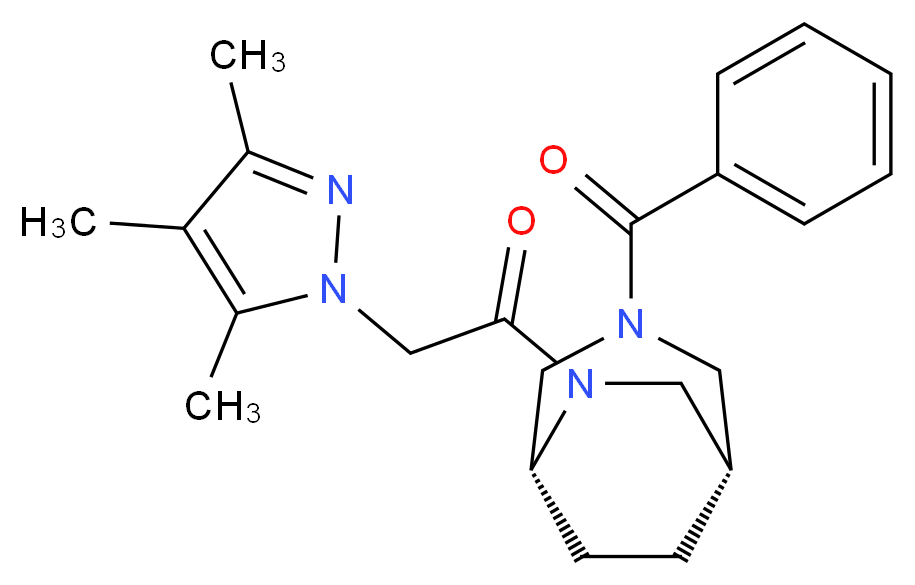 (1S*,5R*)-3-benzoyl-6-[(3,4,5-trimethyl-1H-pyrazol-1-yl)acetyl]-3,6-diazabicyclo[3.2.2]nonane_分子结构_CAS_)