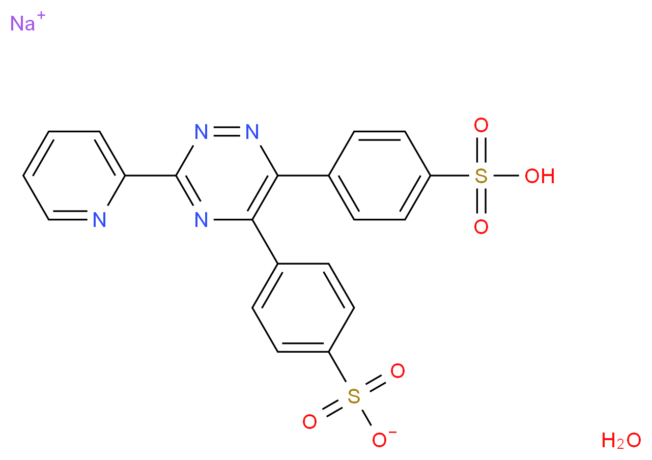 sodium 4-[3-(pyridin-2-yl)-6-(4-sulfophenyl)-1,2,4-triazin-5-yl]benzene-1-sulfonate hydrate_分子结构_CAS_63451-29-6
