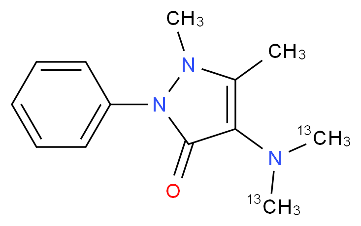 4-[bis(<sup>1</sup><sup>3</sup>C)methylamino]-1,5-dimethyl-2-phenyl-2,3-dihydro-1H-pyrazol-3-one_分子结构_CAS_60433-90-1