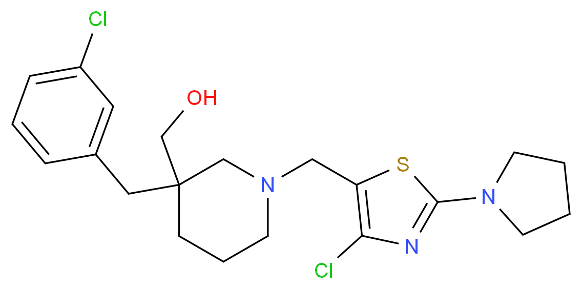 (3-(3-chlorobenzyl)-1-{[4-chloro-2-(1-pyrrolidinyl)-1,3-thiazol-5-yl]methyl}-3-piperidinyl)methanol_分子结构_CAS_)