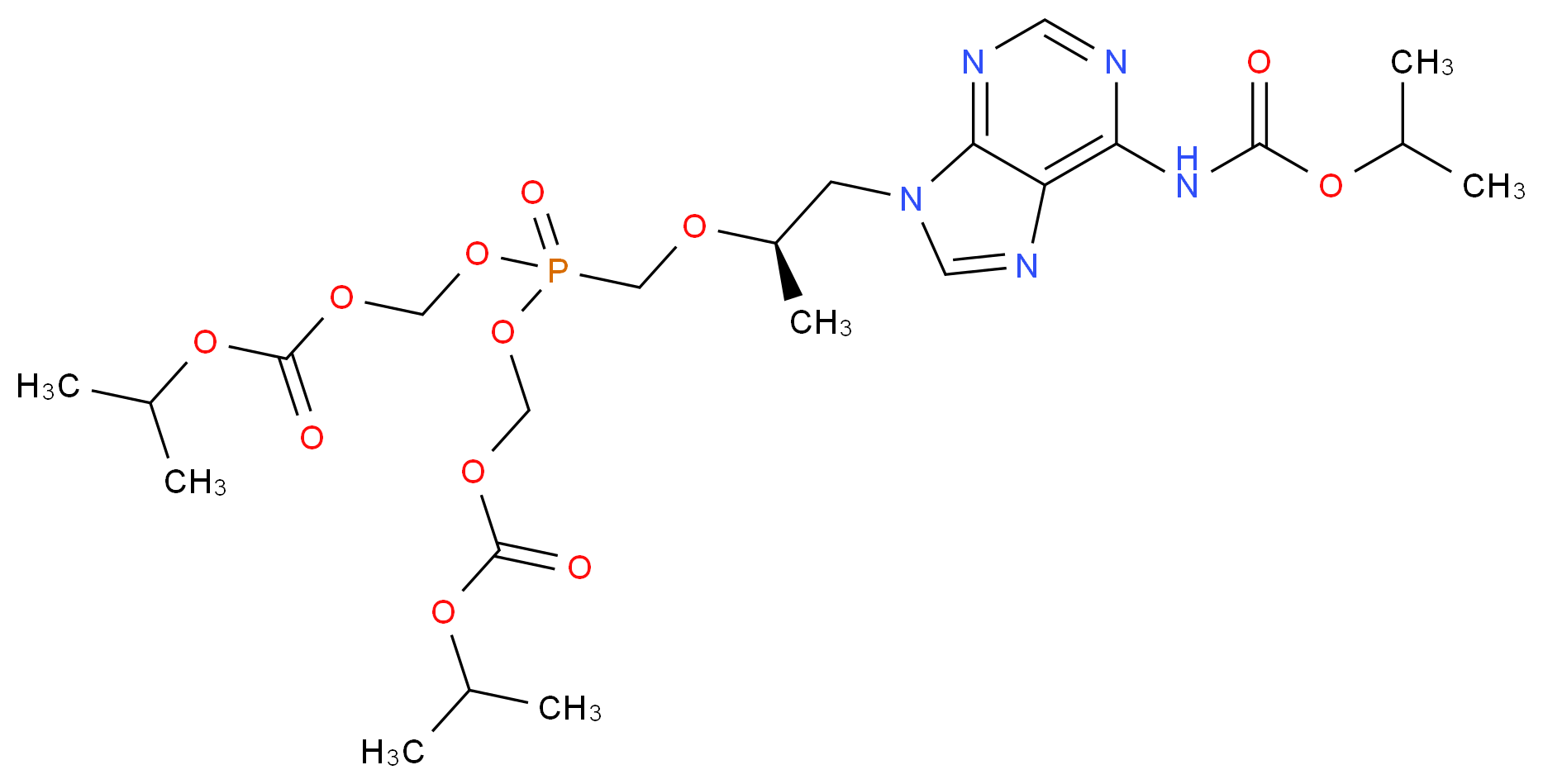 propan-2-yl N-{9-[(2R)-2-{[bis({[(propan-2-yloxy)carbonyl]oxy}methoxy)phosphoryl]methoxy}propyl]-9H-purin-6-yl}carbamate_分子结构_CAS_1244022-54-5
