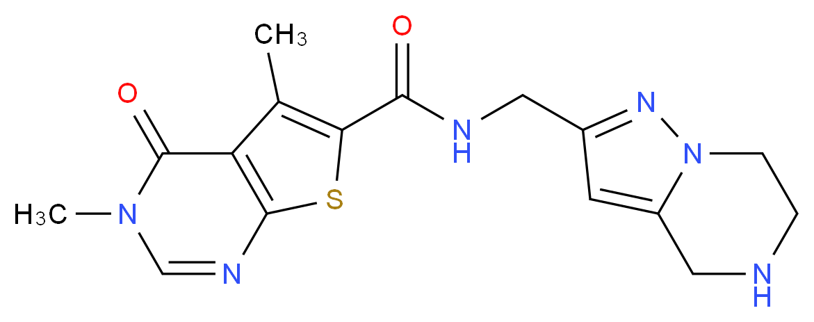 3,5-dimethyl-4-oxo-N-(4,5,6,7-tetrahydropyrazolo[1,5-a]pyrazin-2-ylmethyl)-3,4-dihydrothieno[2,3-d]pyrimidine-6-carboxamide_分子结构_CAS_)