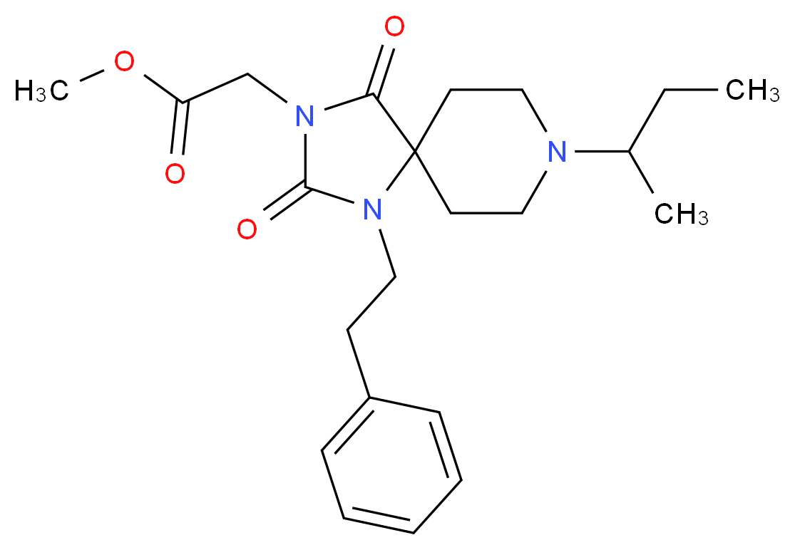 methyl [8-sec-butyl-2,4-dioxo-1-(2-phenylethyl)-1,3,8-triazaspiro[4.5]dec-3-yl]acetate_分子结构_CAS_)