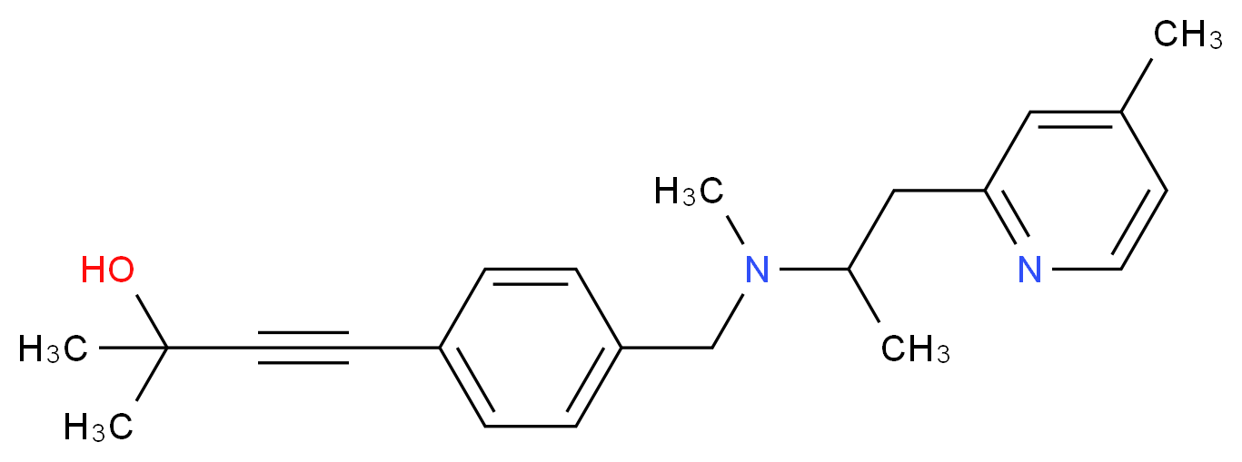 2-methyl-4-[4-({methyl[1-methyl-2-(4-methylpyridin-2-yl)ethyl]amino}methyl)phenyl]but-3-yn-2-ol_分子结构_CAS_)