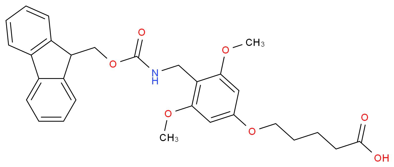 5-[4-({[(9H-fluoren-9-ylmethoxy)carbonyl]amino}methyl)-3,5-dimethoxyphenoxy]pentanoic acid_分子结构_CAS_115109-65-4