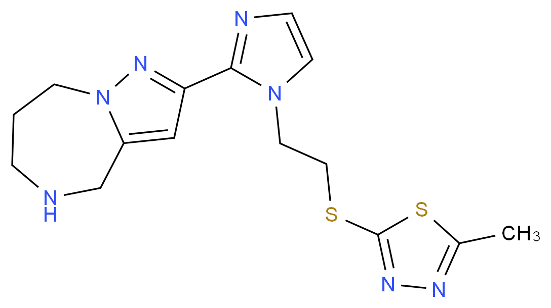 2-(1-{2-[(5-methyl-1,3,4-thiadiazol-2-yl)thio]ethyl}-1H-imidazol-2-yl)-5,6,7,8-tetrahydro-4H-pyrazolo[1,5-a][1,4]diazepine_分子结构_CAS_)
