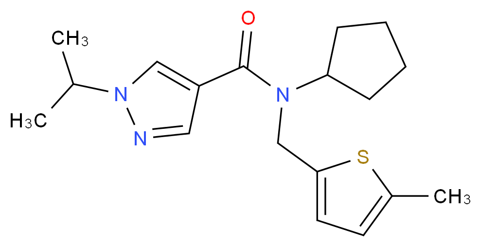 N-cyclopentyl-1-isopropyl-N-[(5-methyl-2-thienyl)methyl]-1H-pyrazole-4-carboxamide_分子结构_CAS_)