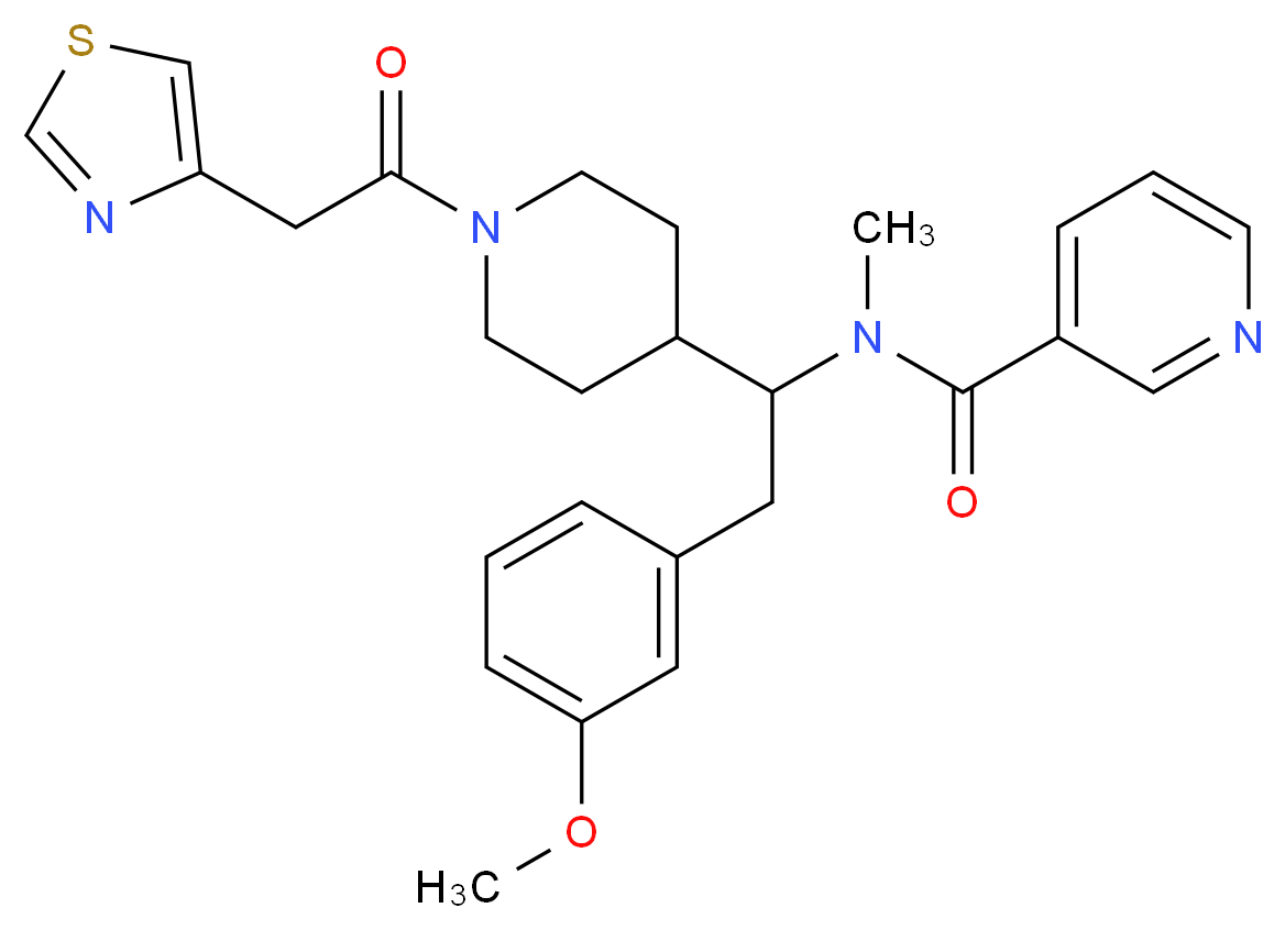 N-{2-(3-methoxyphenyl)-1-[1-(1,3-thiazol-4-ylacetyl)-4-piperidinyl]ethyl}-N-methylnicotinamide_分子结构_CAS_)
