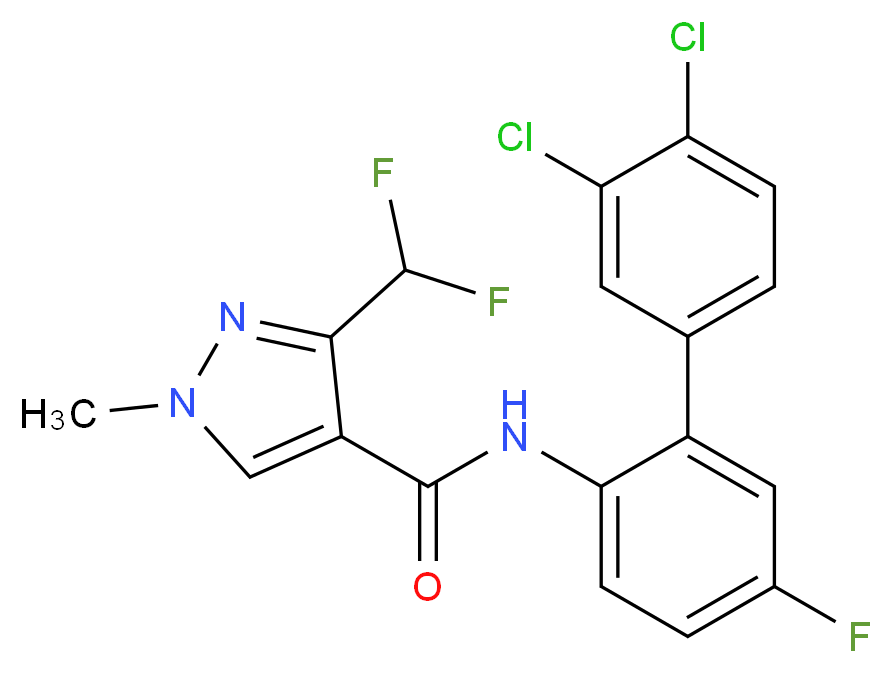 N-[2-(3,4-dichlorophenyl)-4-fluorophenyl]-3-(difluoromethyl)-1-methyl-1H-pyrazole-4-carboxamide_分子结构_CAS_581809-46-3