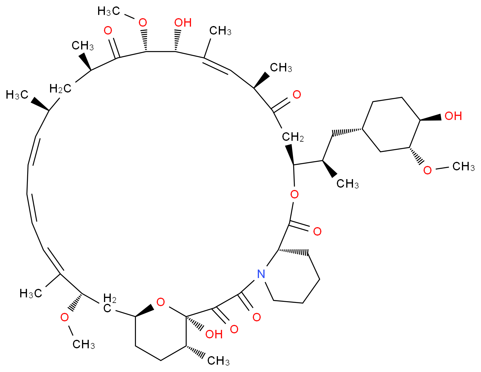(1R,9S,12S,15R,16E,18R,19R,21R,23S,24E,26E,28E,30S,32S,35R)-1,18-dihydroxy-12-[(2R)-1-[(1S,3R,4R)-4-hydroxy-3-methoxycyclohexyl]propan-2-yl]-19,30-dimethoxy-15,17,21,23,29,35-hexamethyl-11,36-dioxa-4-azatricyclo[30.3.1.0^{4,9}]hexatriaconta-16,24,26,28-tetraene-2,3,10,14,20-pentone_分子结构_CAS_53123-88-9