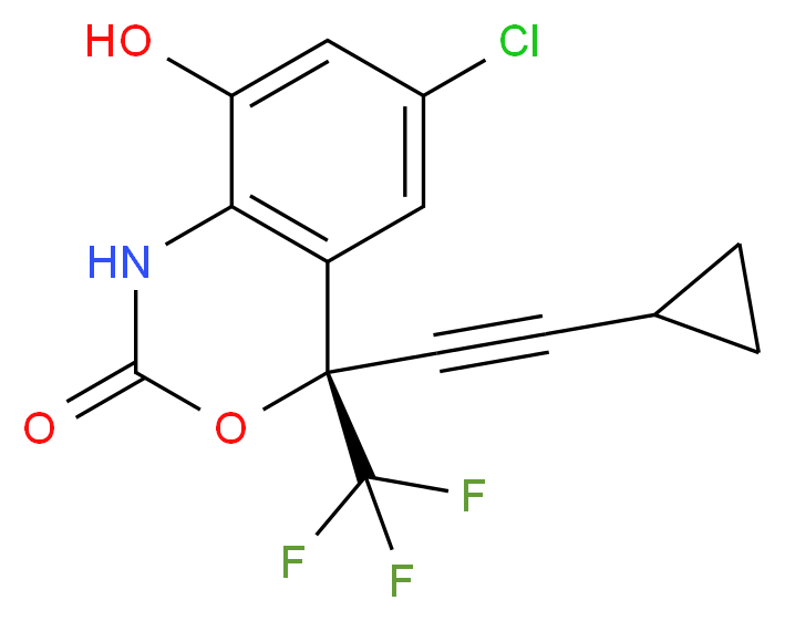 (4S)-6-chloro-4-(2-cyclopropylethynyl)-8-hydroxy-4-(trifluoromethyl)-2,4-dihydro-1H-3,1-benzoxazin-2-one_分子结构_CAS_205754-32-1