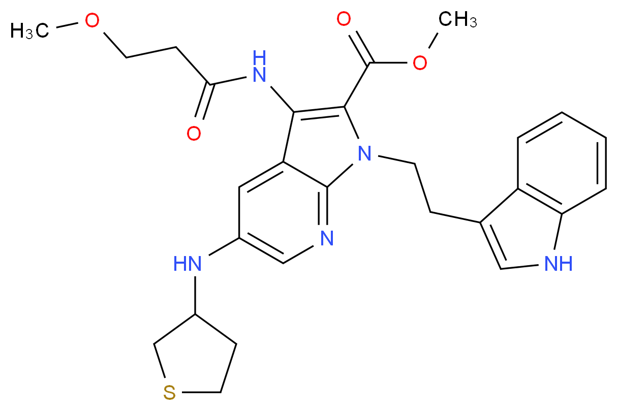 methyl 1-[2-(1H-indol-3-yl)ethyl]-3-[(3-methoxypropanoyl)amino]-5-(tetrahydro-3-thienylamino)-1H-pyrrolo[2,3-b]pyridine-2-carboxylate_分子结构_CAS_)