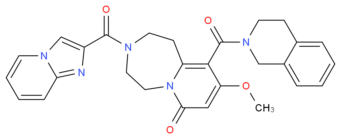 10-(3,4-dihydro-2(1H)-isoquinolinylcarbonyl)-3-(imidazo[1,2-a]pyridin-2-ylcarbonyl)-9-methoxy-2,3,4,5-tetrahydropyrido[1,2-d][1,4]diazepin-7(1H)-one_分子结构_CAS_)