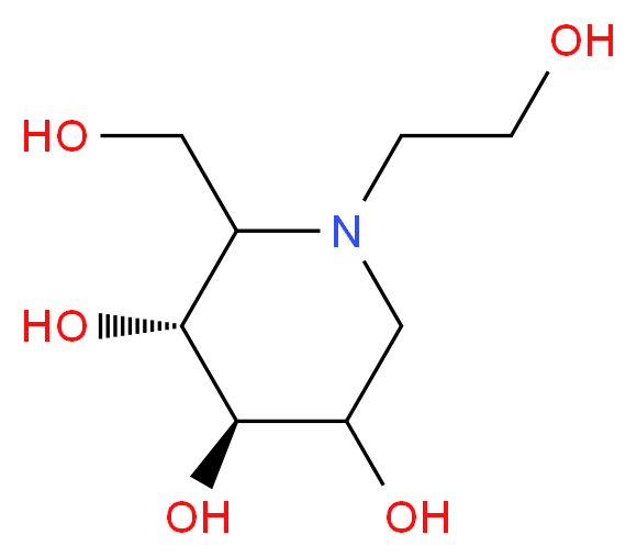 (3R,4R)-1-(2-hydroxyethyl)-2-(hydroxymethyl)piperidine-3,4,5-triol_分子结构_CAS_72432-03-2