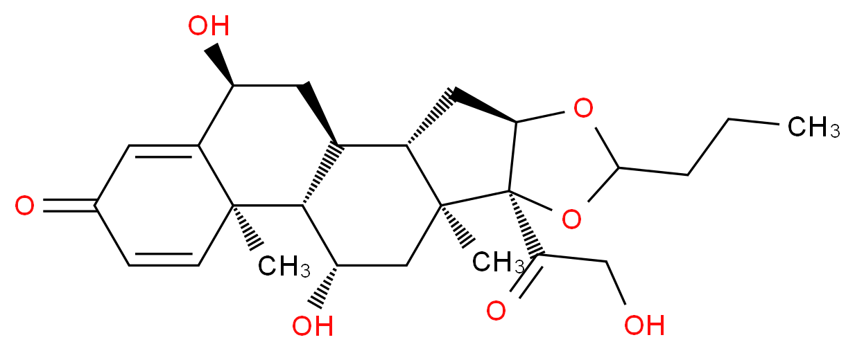(1S,2S,4R,8S,9S,11S,12S,13R,19S)-11,19-dihydroxy-8-(2-hydroxyacetyl)-9,13-dimethyl-6-propyl-5,7-dioxapentacyclo[10.8.0.0<sup>2</sup>,<sup>9</sup>.0<sup>4</sup>,<sup>8</sup>.0<sup>1</sup><sup>3</sup>,<sup>1</sup><sup>8</sup>]icosa-14,17-dien-16-one_分子结构_CAS_577777-51-6
