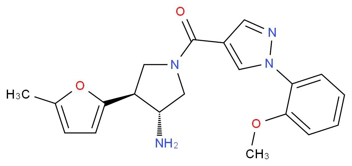 (3R*,4S*)-1-{[1-(2-methoxyphenyl)-1H-pyrazol-4-yl]carbonyl}-4-(5-methyl-2-furyl)pyrrolidin-3-amine_分子结构_CAS_)