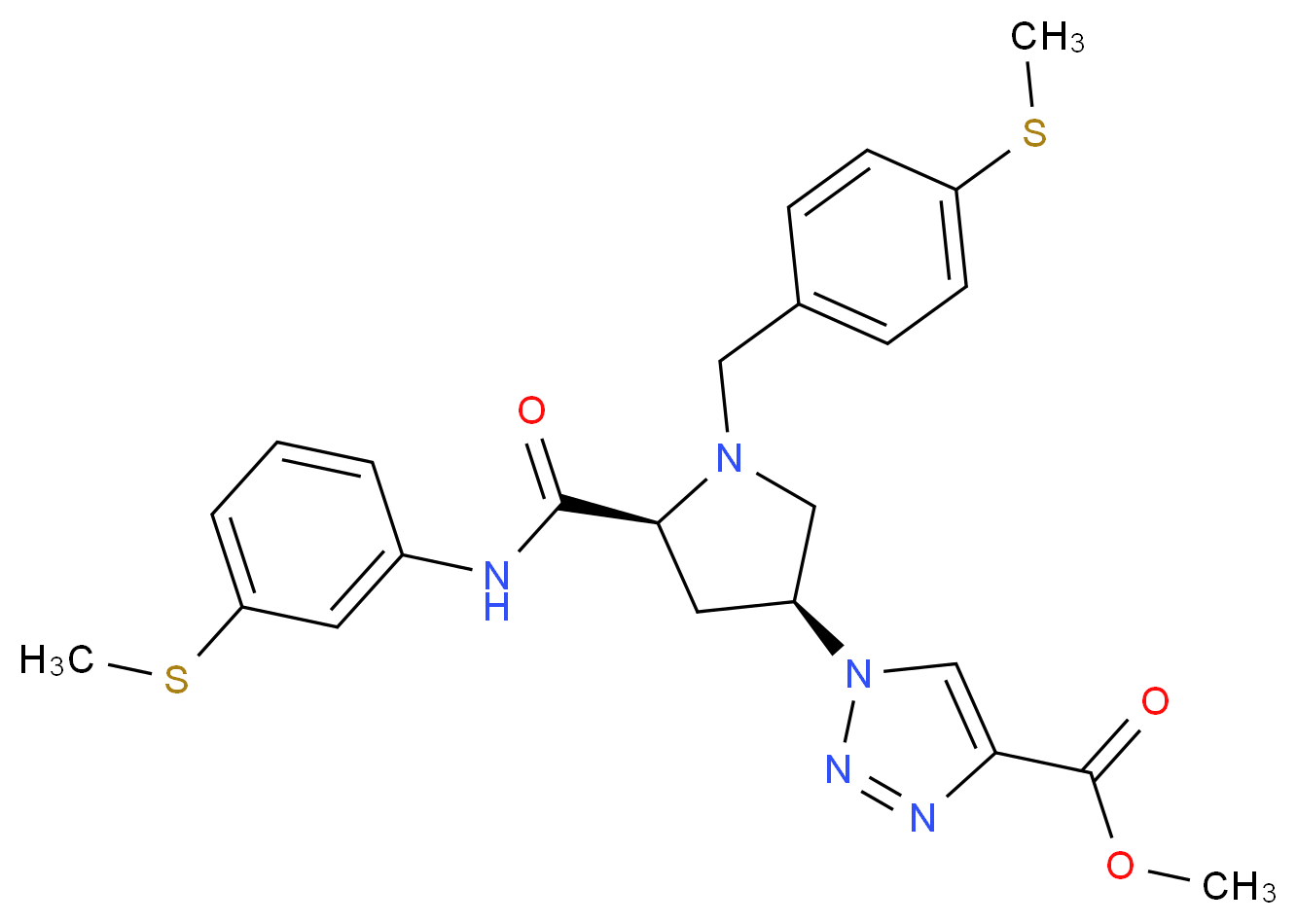 methyl 1-[(3S,5S)-1-[4-(methylthio)benzyl]-5-({[3-(methylthio)phenyl]amino}carbonyl)-3-pyrrolidinyl]-1H-1,2,3-triazole-4-carboxylate_分子结构_CAS_)