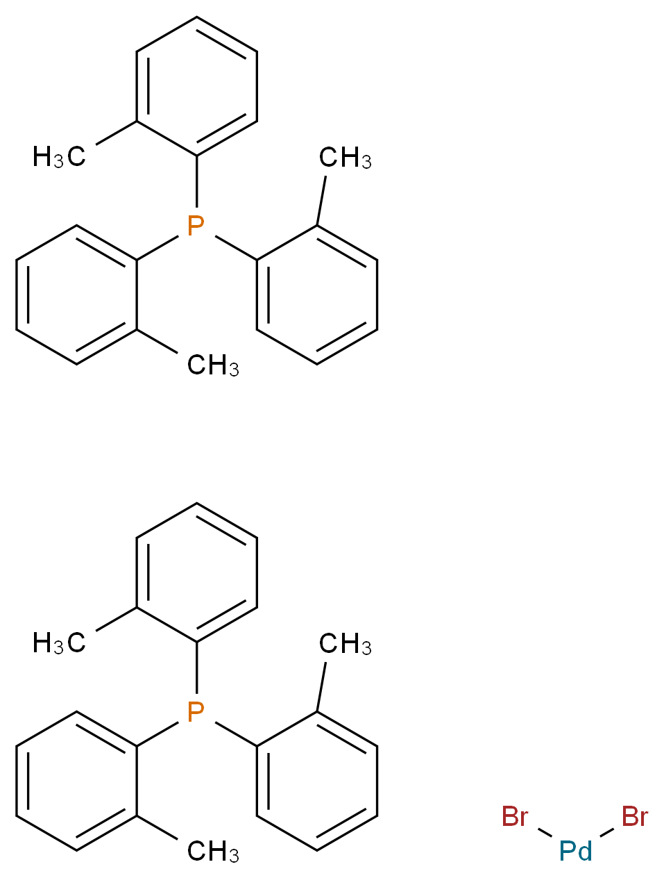 dibromopalladium; bis(tris(2-methylphenyl)phosphane)_分子结构_CAS_24554-43-6