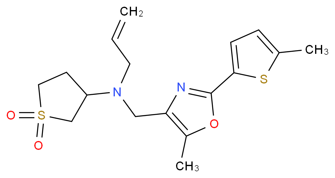 N-allyl-N-{[5-methyl-2-(5-methyl-2-thienyl)-1,3-oxazol-4-yl]methyl}tetrahydro-3-thiophenamine 1,1-dioxide_分子结构_CAS_)