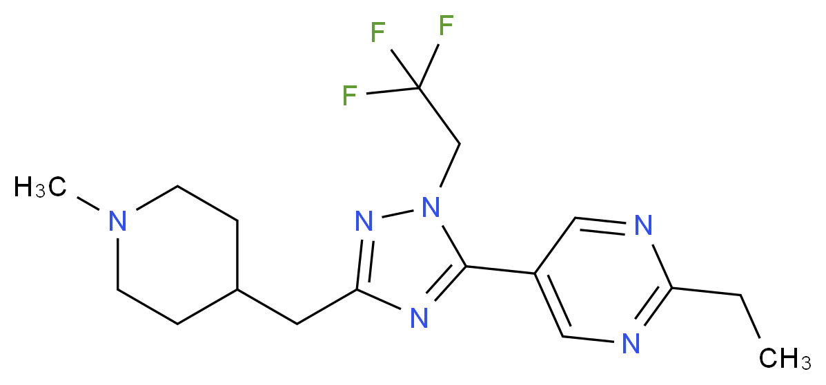 2-ethyl-5-[3-[(1-methylpiperidin-4-yl)methyl]-1-(2,2,2-trifluoroethyl)-1H-1,2,4-triazol-5-yl]pyrimidine_分子结构_CAS_)