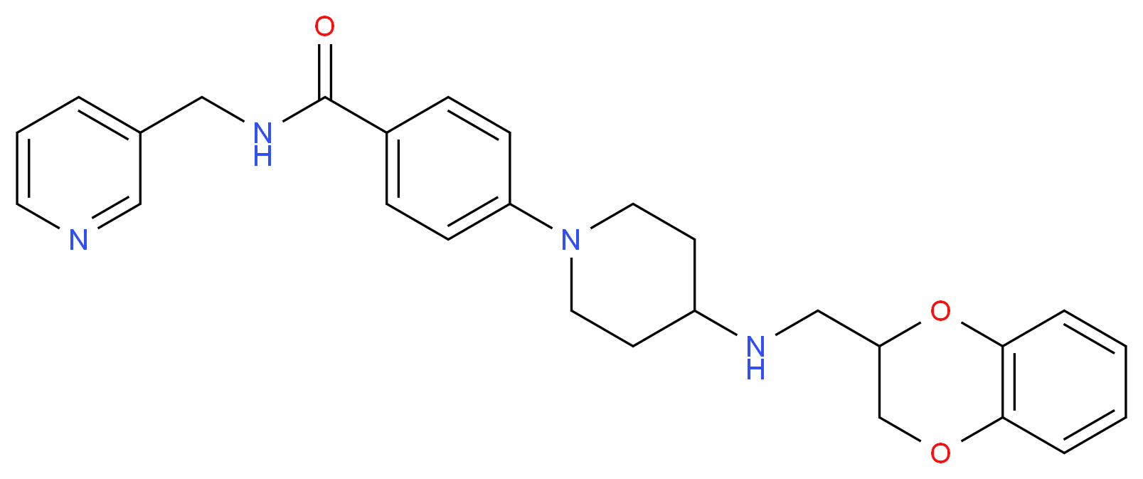4-{4-[(2,3-dihydro-1,4-benzodioxin-2-ylmethyl)amino]-1-piperidinyl}-N-(3-pyridinylmethyl)benzamide_分子结构_CAS_)